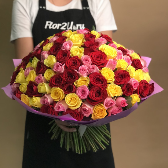 Розы Букет из 151 розы яркий микс (50 см)