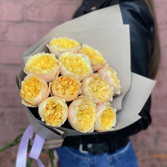 Пионовидная роза Букет из 11 желтых пионовидных роз