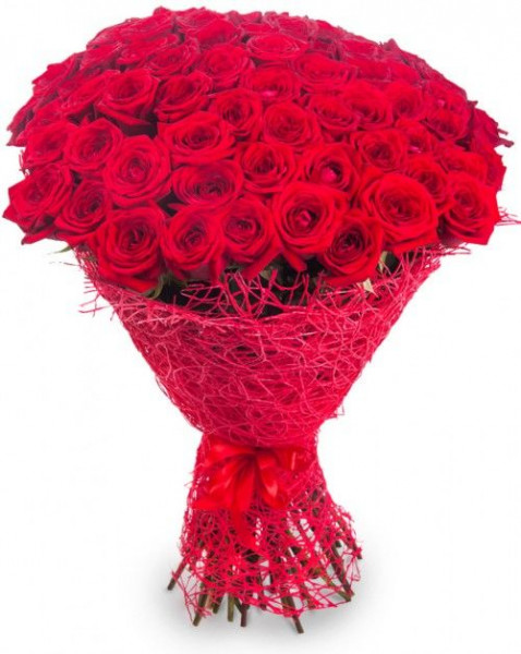Букеты из роз Букет из 71 красной розы (50см)