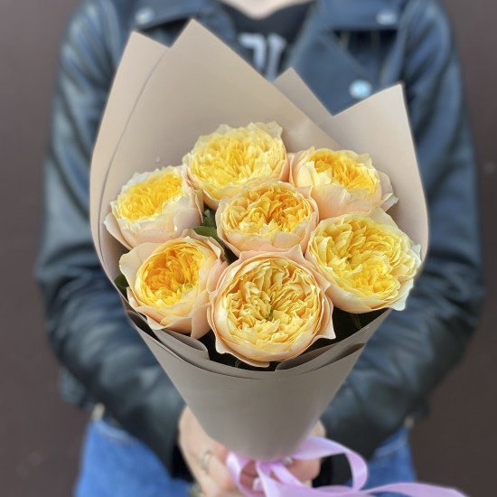 Пионовидная роза Букет из 7 желтых пионовидных роз