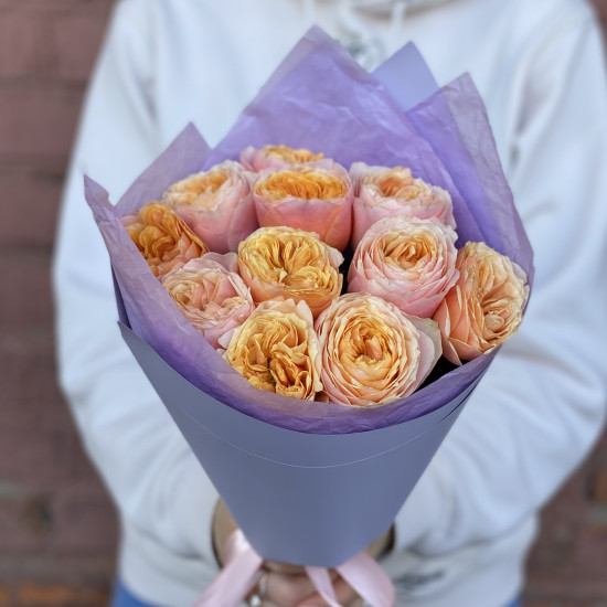 Пионовидная роза Букет из 11 оранжевых пионовидных роз