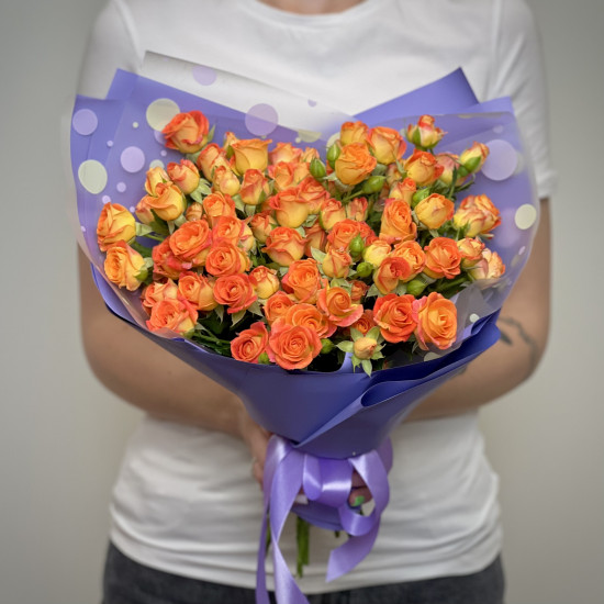 Кустовая роза Букет из 15 кустовых оранжевых роз