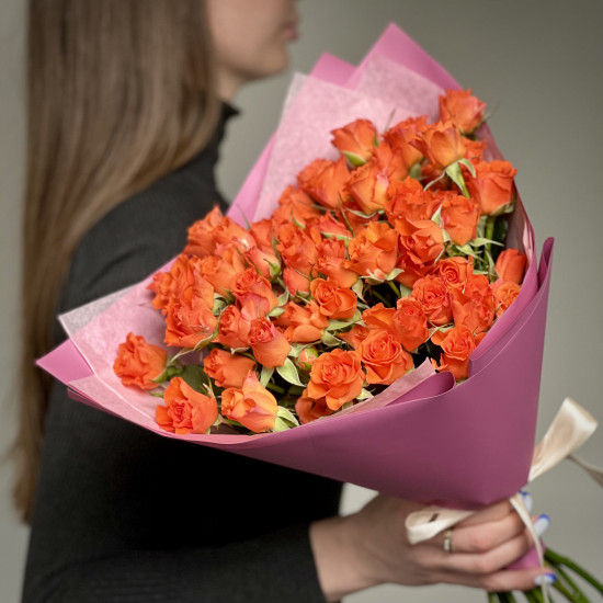 Кустовая роза Букет из 17 кустовых оранжевых роз