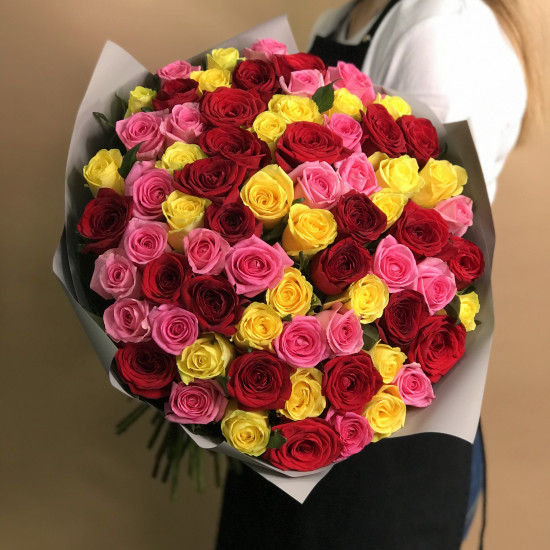 Розы Букет из роз яркий микс 61 шт. (60 см)