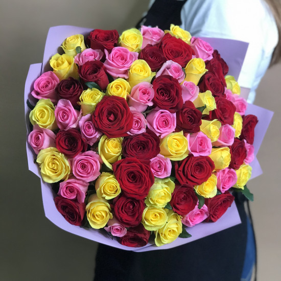 Розы Букет из роз яркий микс 71 шт. (50 см)
