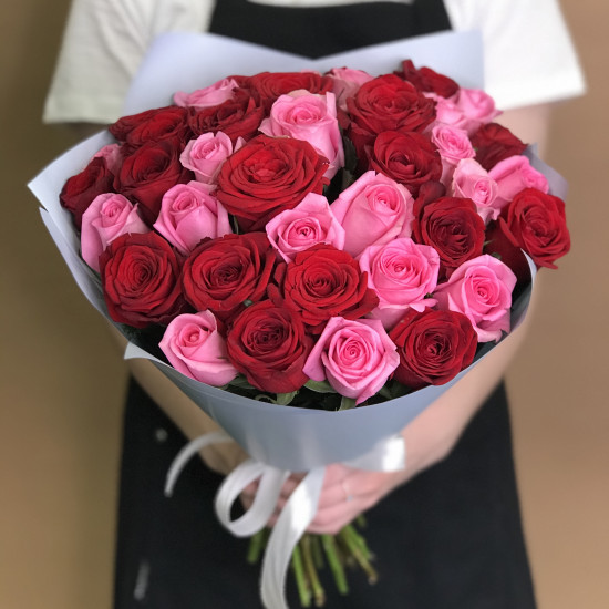 Розы Букет из красных и розовых роз 41 шт. (50 см)