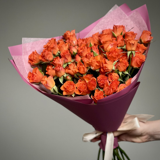 Кустовая роза Букет из 17 кустовых оранжевых роз