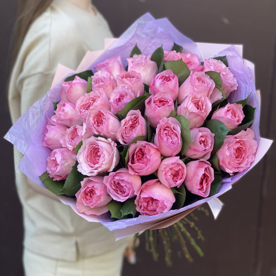 Пионовидная роза Букет из 35 розовых пионовидных роз