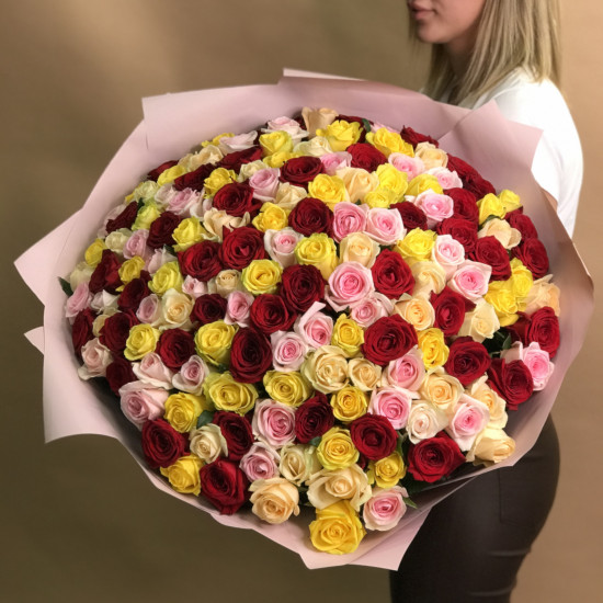 Розы Букет из 151 розы яркий микс (60 см)