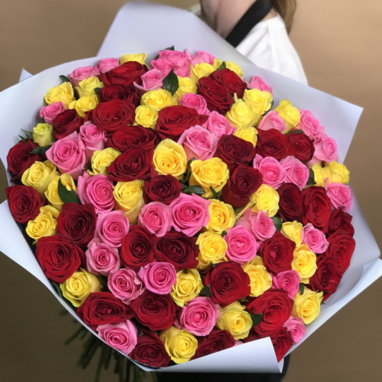 Розы Букет из роз яркий микс 101 шт. (70 см)