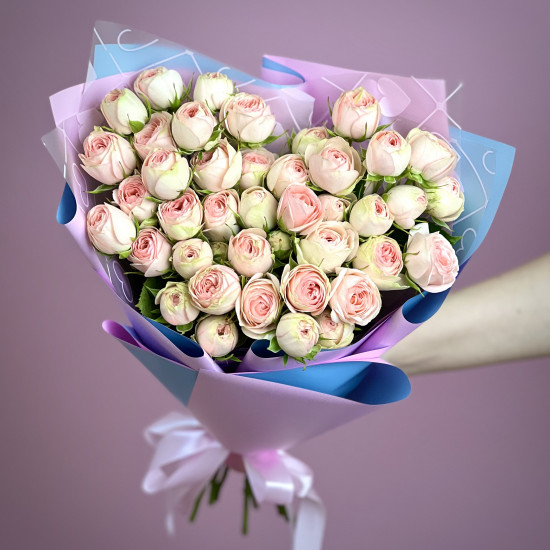 Кустовая роза Букет из 15 кустовых пионовидных роз Кэтти