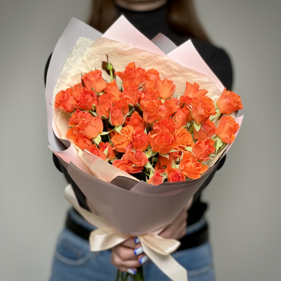 Кустовая роза Букет из 11 кустовых оранжевых роз