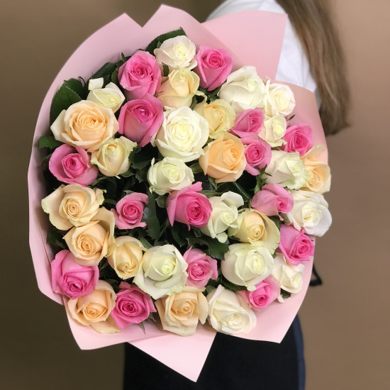 Розы Букет из роз нежный микс 41 шт. (70 см)