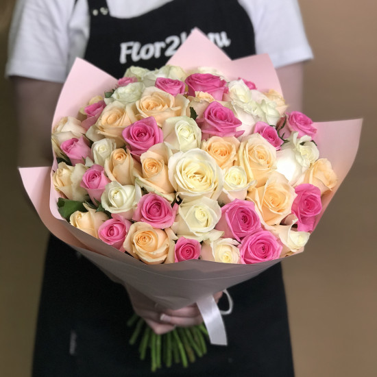 Розы Букет из роз нежный микс 51 шт. (40 см)