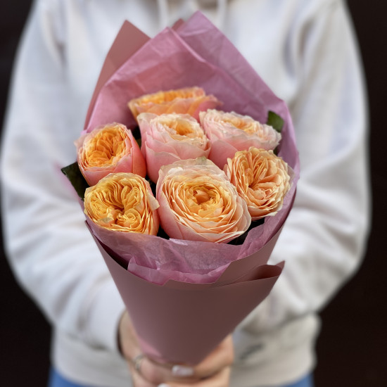 Пионовидная роза Букет из 7 оранжевых пионовидных роз