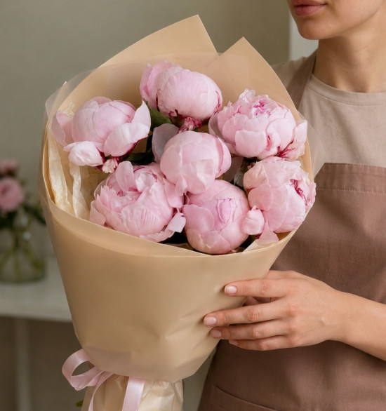 Букет из 7 розовых пионов