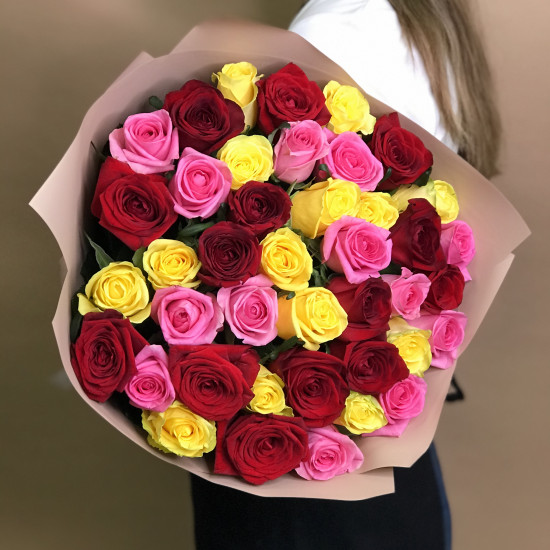 Розы Букет из роз яркий микс 41 шт. (60 см)