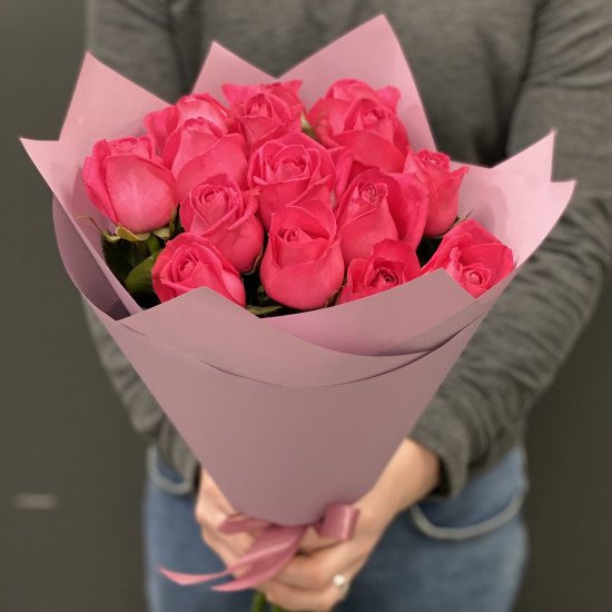 Розы Букет из 15 малиновых роз (60 см)