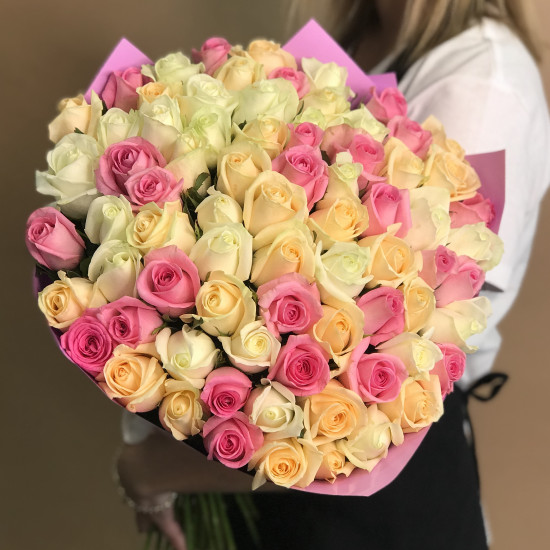Розы Букет из роз нежный микс 75 шт. (60 см)