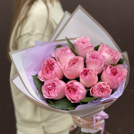 Пионовидная роза Букет из 11 розовых пионовидных роз