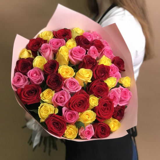 Розы Букет из роз яркий микс 51 шт. (70 см)