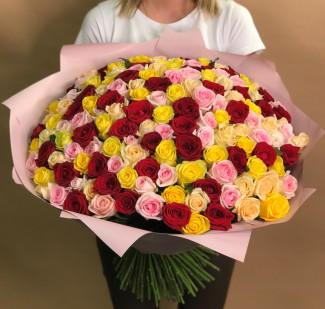 Розы Букет из 151 розы яркий микс (60 см)