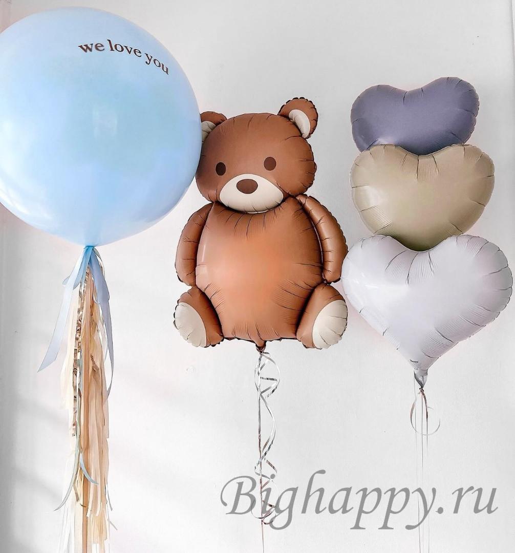 Для crm Очаровательная композиция из воздушных шаров с гелием «Мишка с любовью»