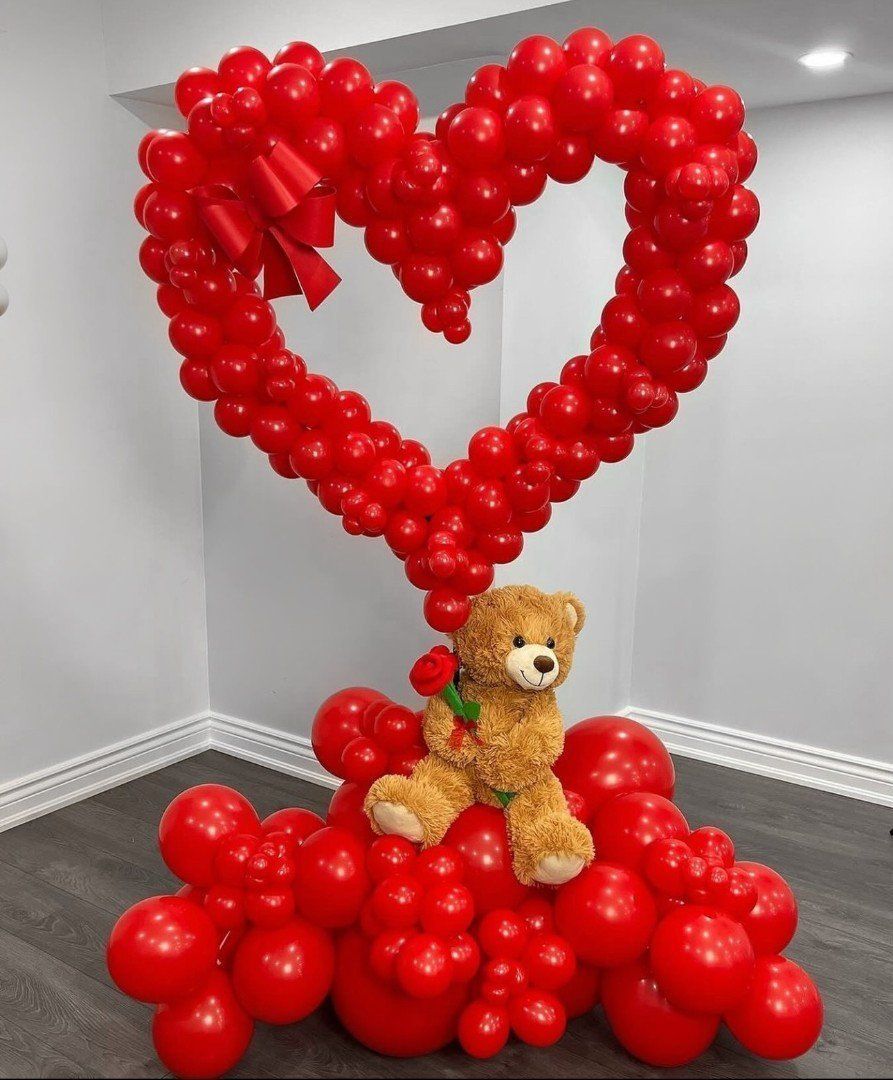 Для crm Композиция «Алое сердце с медвежонком»