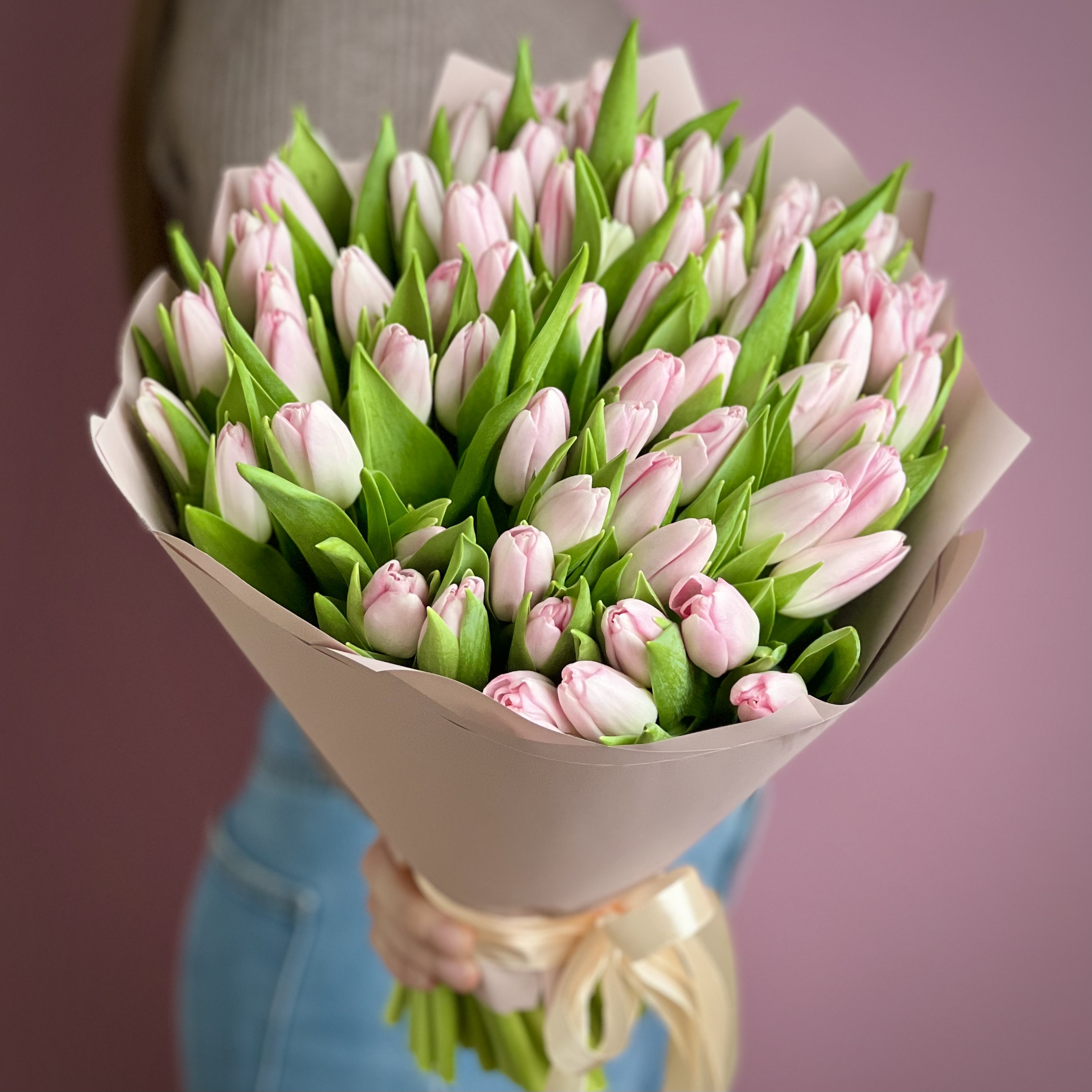 цена Букет из 71 розового тюльпана