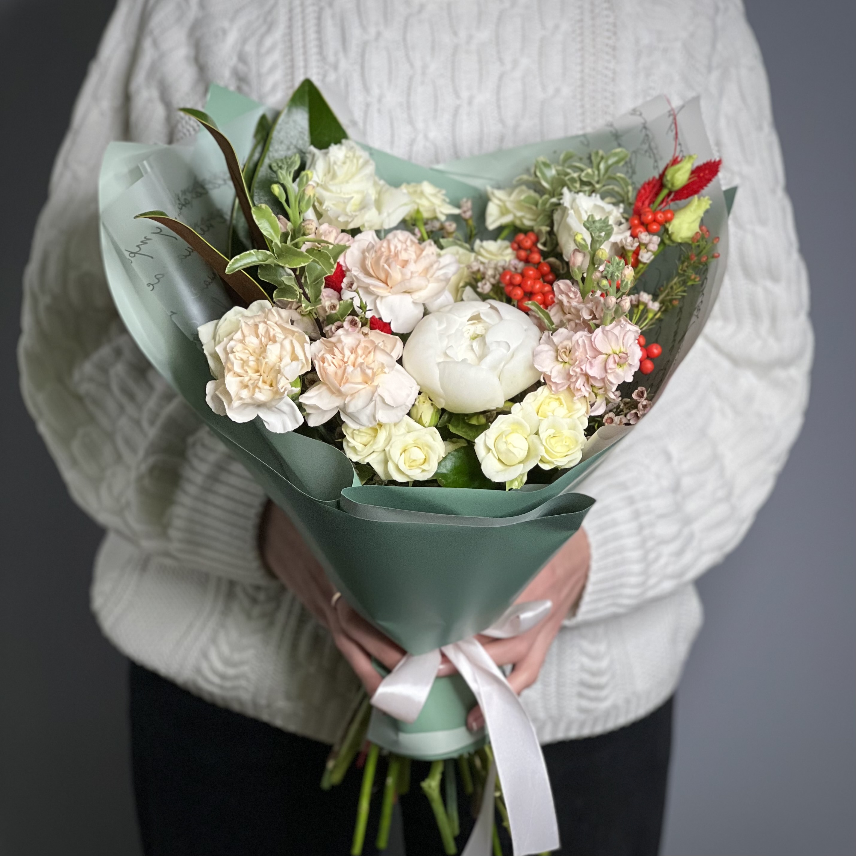 Пионы Букет Снегири