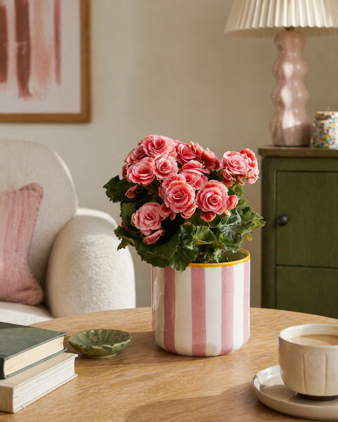 Живые растения в горшках Розовая бегония в горшочке