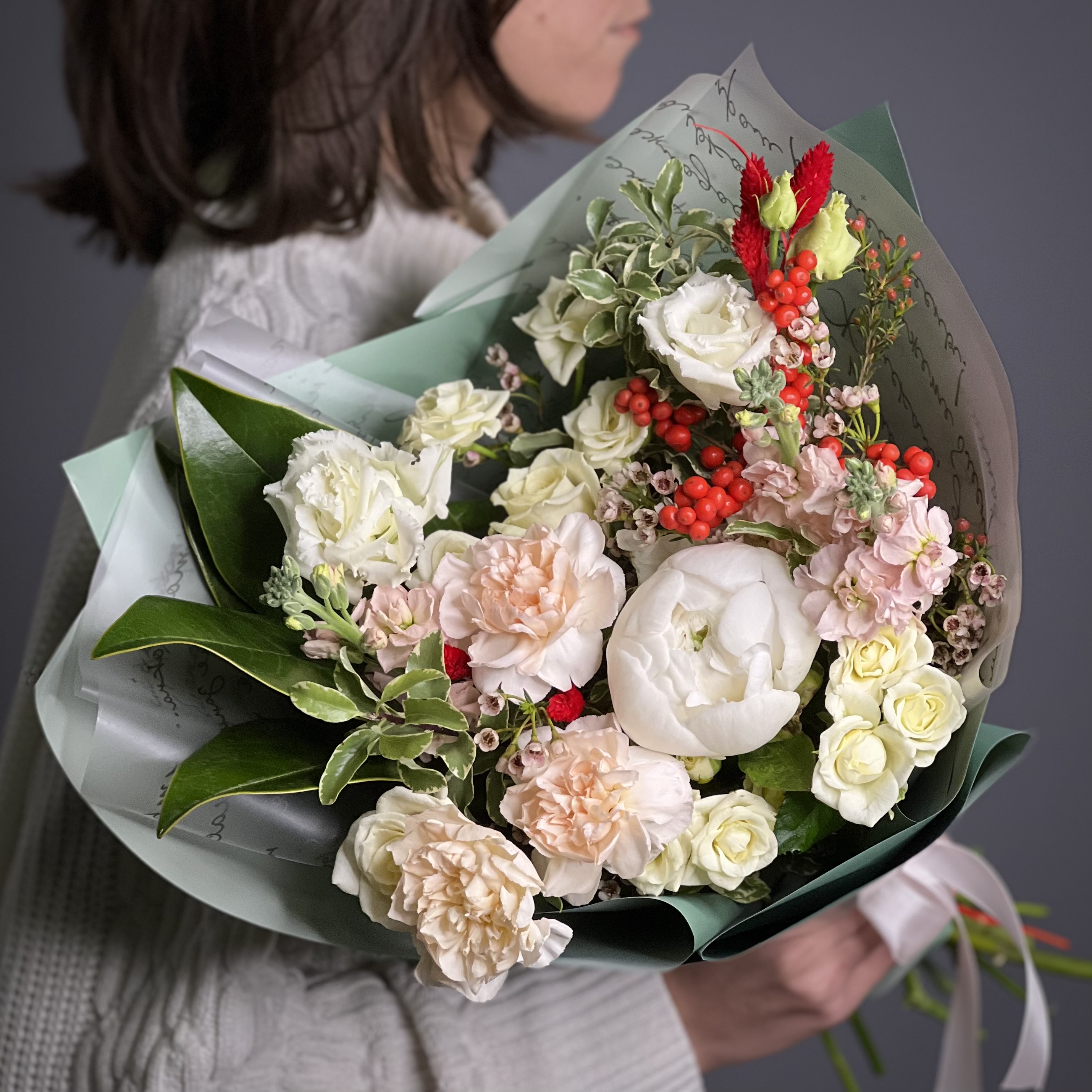 Пионы Букет Снегири