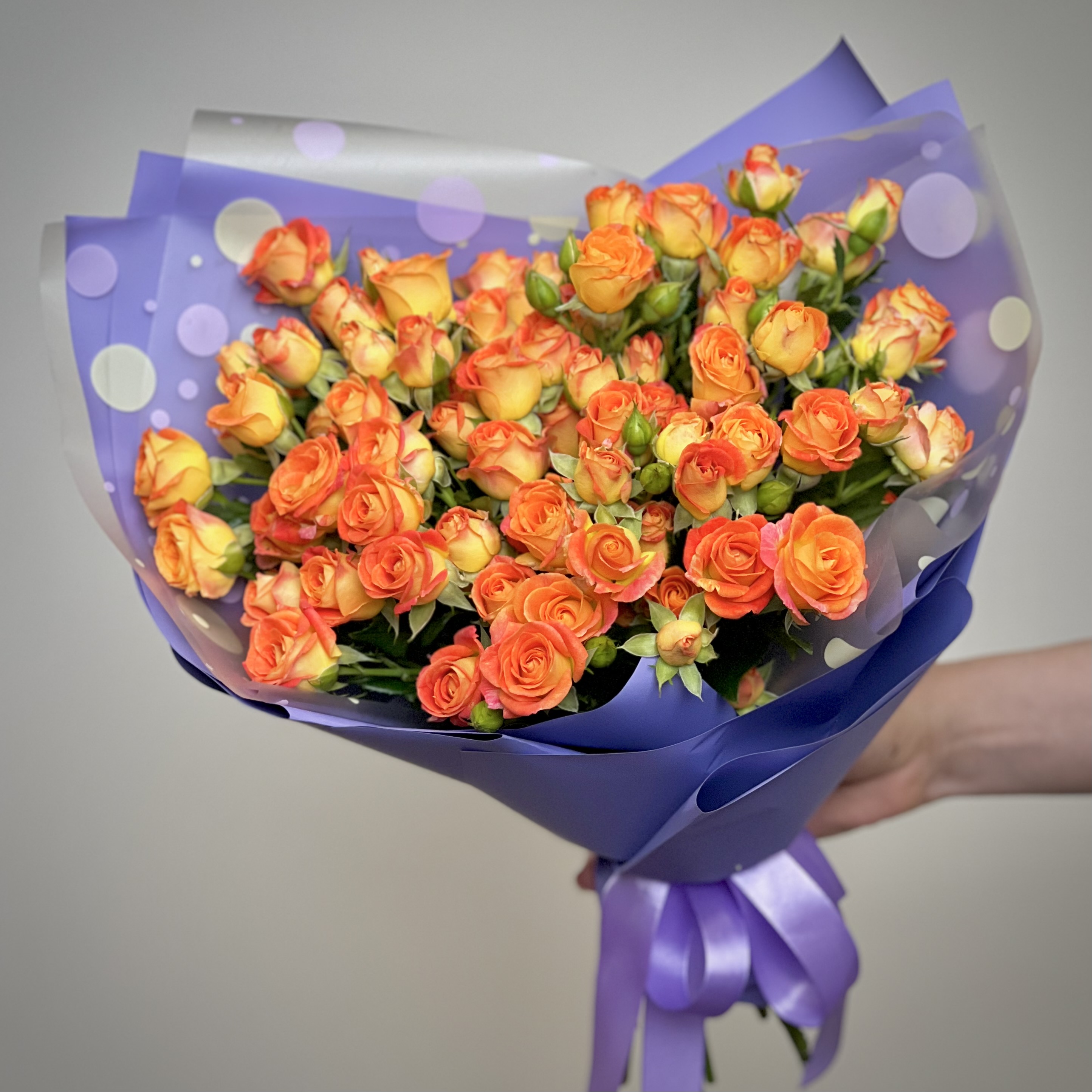 Кустовая роза Букет из 15 кустовых оранжевых роз