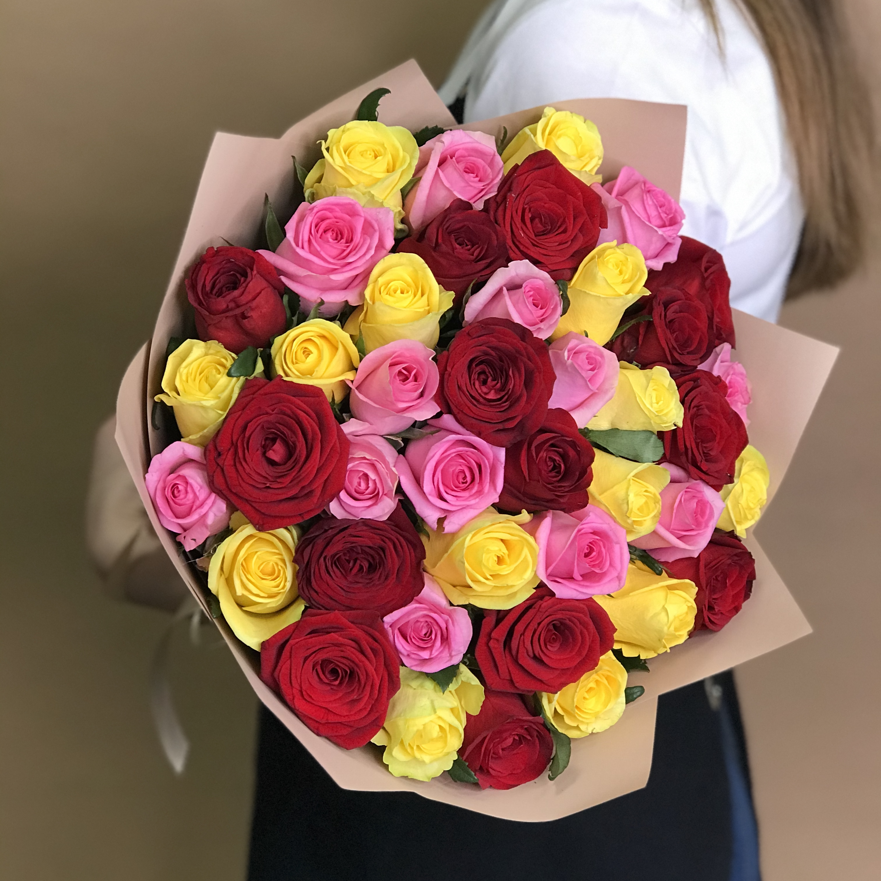 Розы Букет из роз яркий микс 41 шт. (50 см)