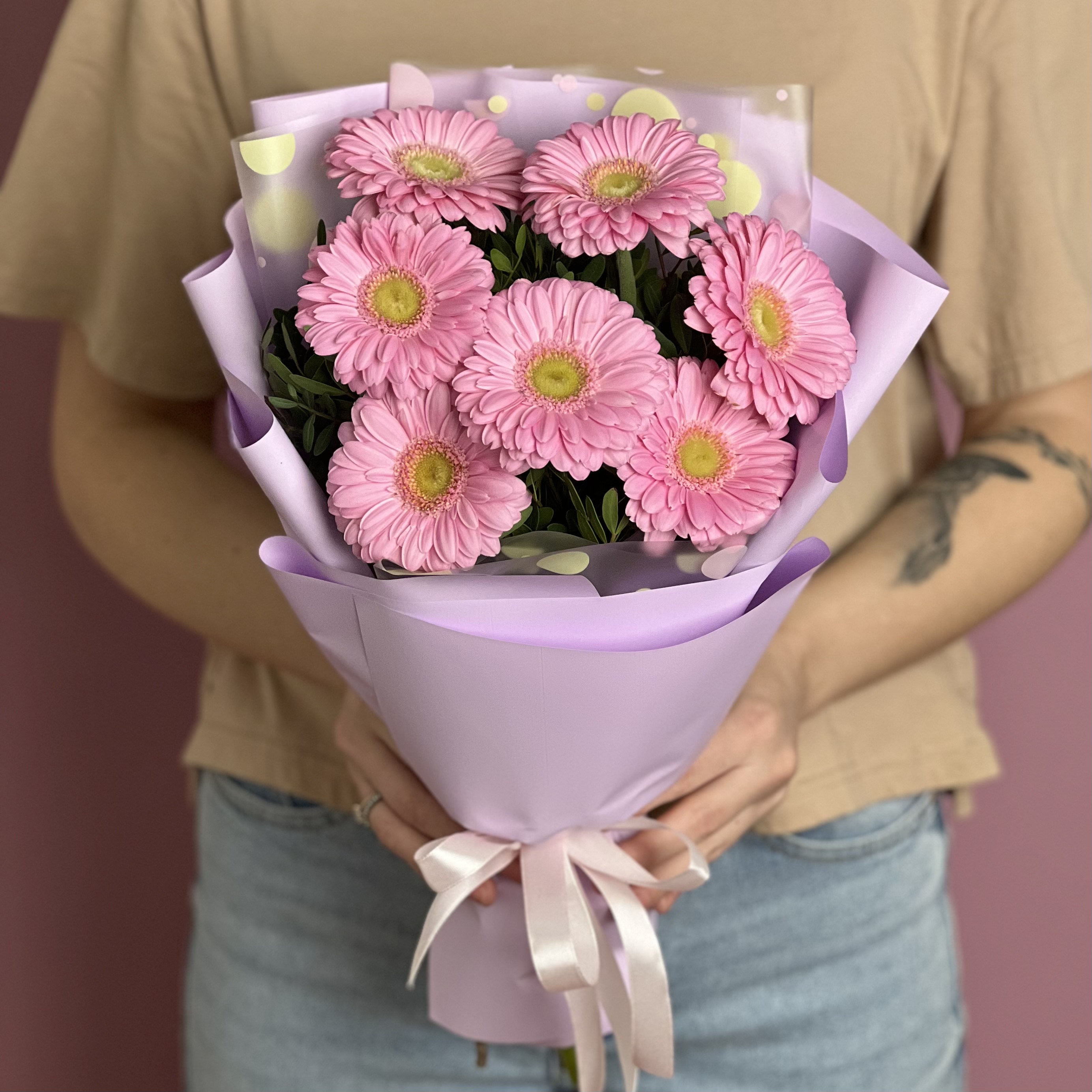 Герберы Букет из 7 розовых гербер мини