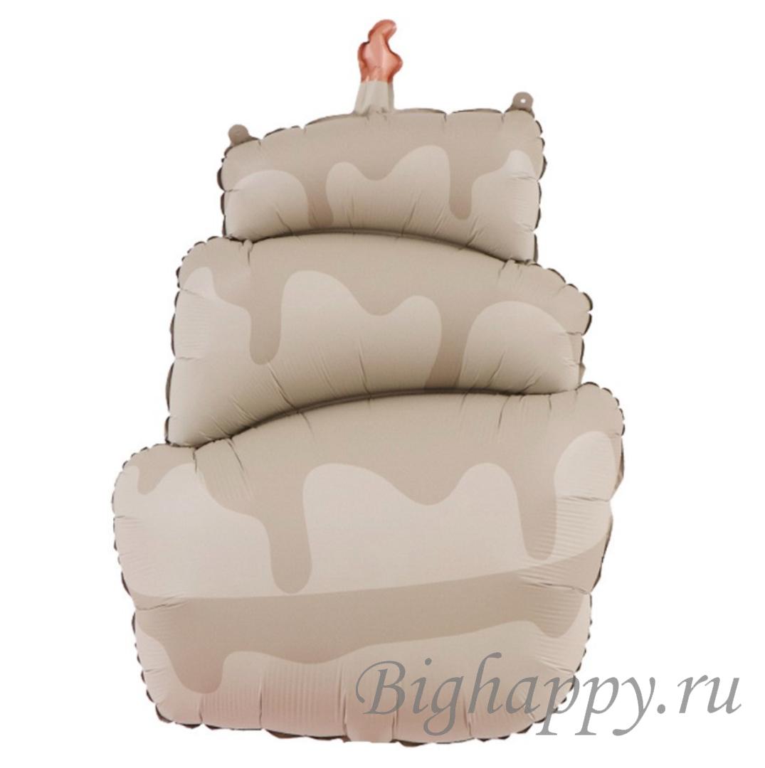 Для crm Фольгированный шар "Бежевый торт с глазурью из молочного шоколада и свечой"