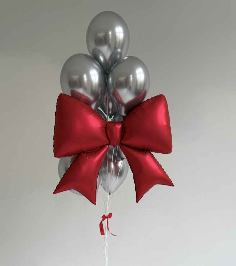 Для crm Воздушные шары надутые гелием, набор шаров хром серебро с красным бантом