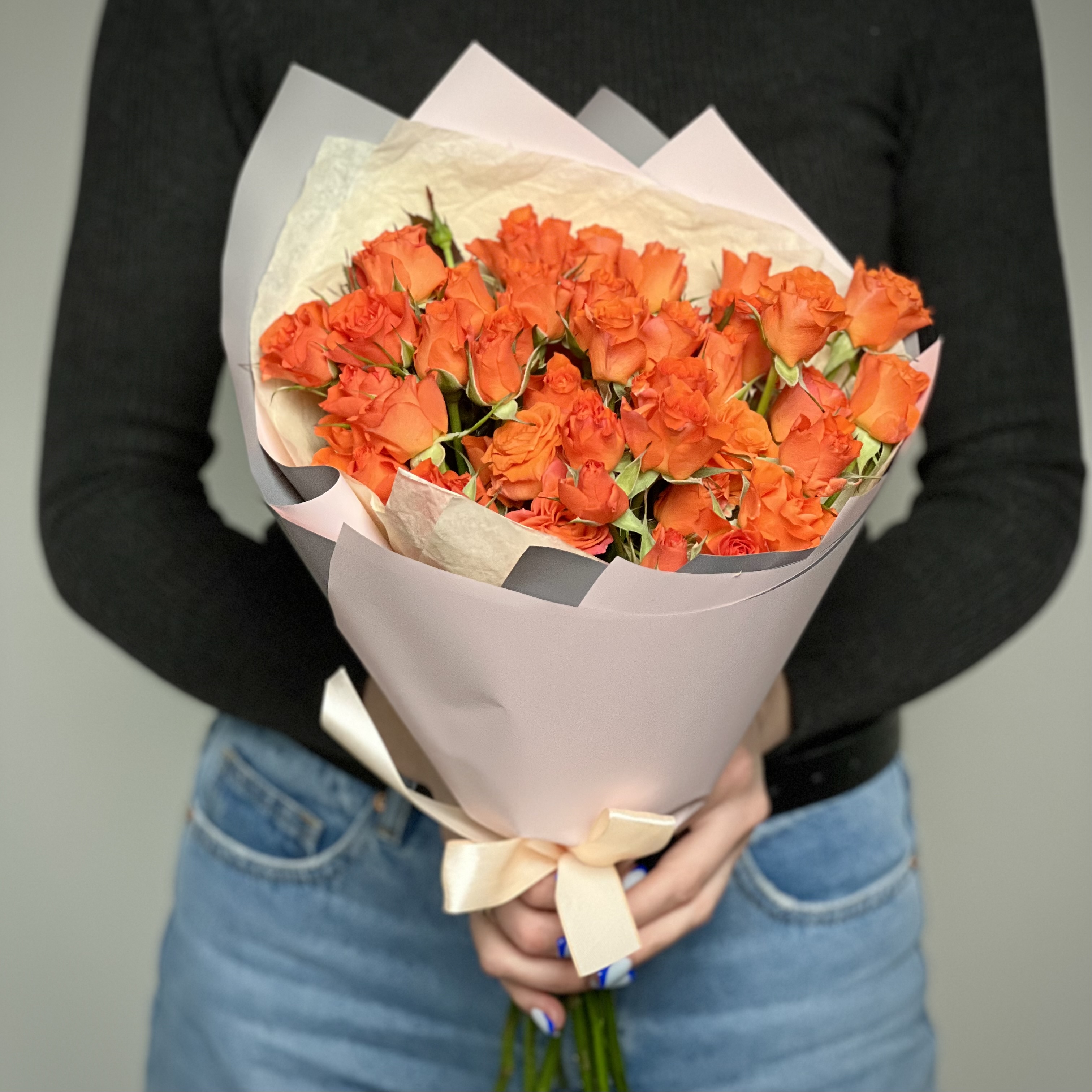 Кустовая роза Букет из 11 кустовых оранжевых роз