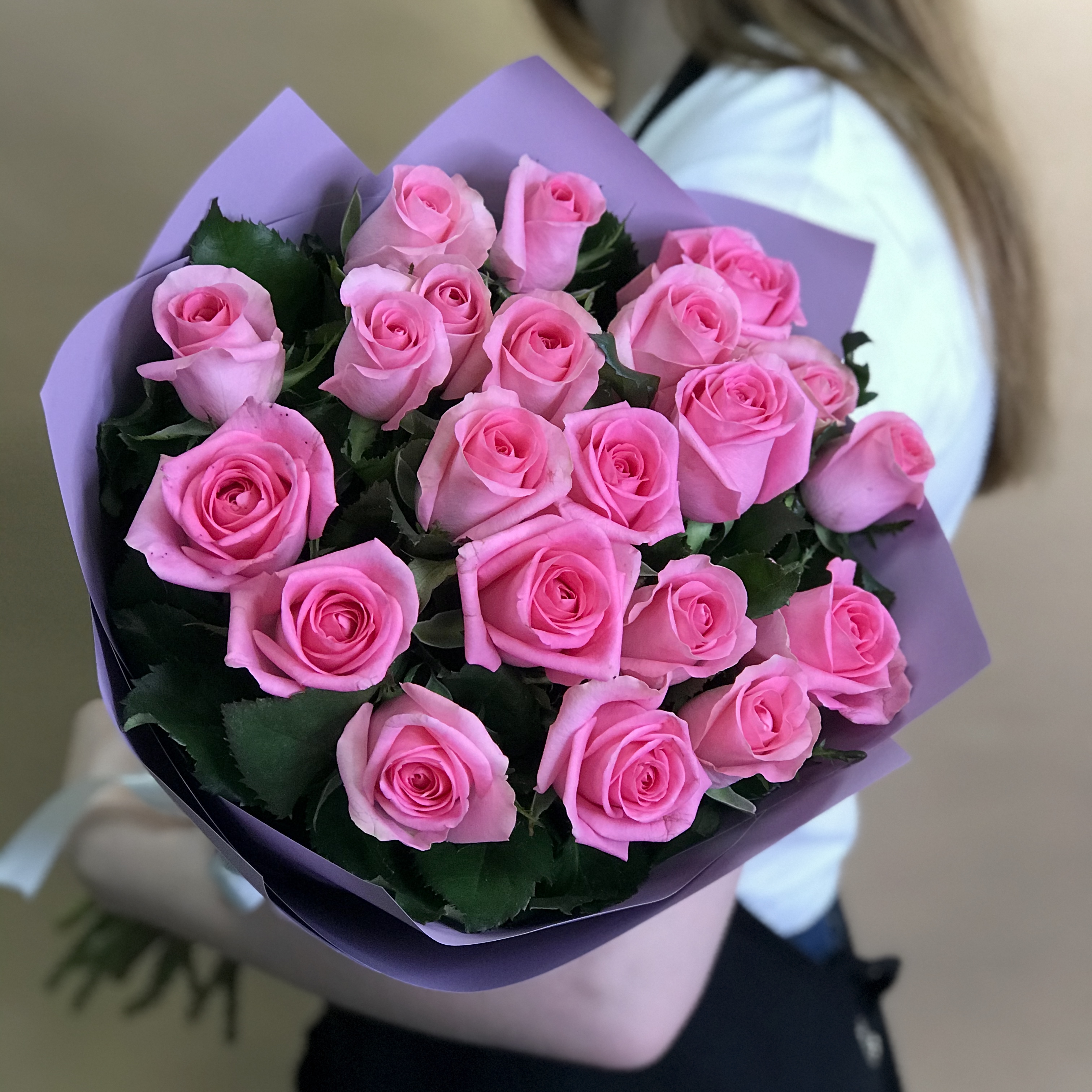 Букет из 21 розовой розы (60 см) букет из 61 розовой розы 60 см