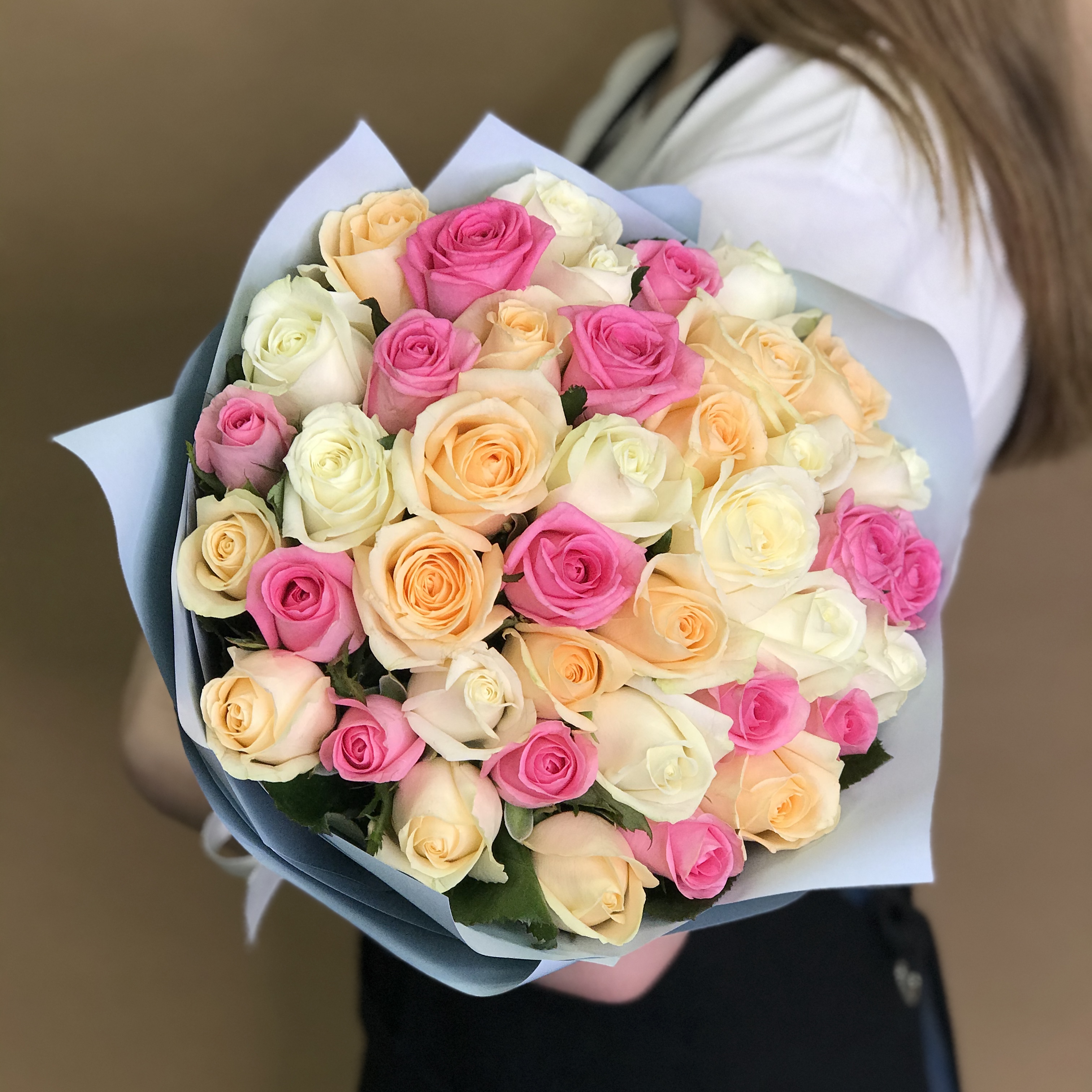 Розы Букет из роз нежный микс 41 шт. (50 см)