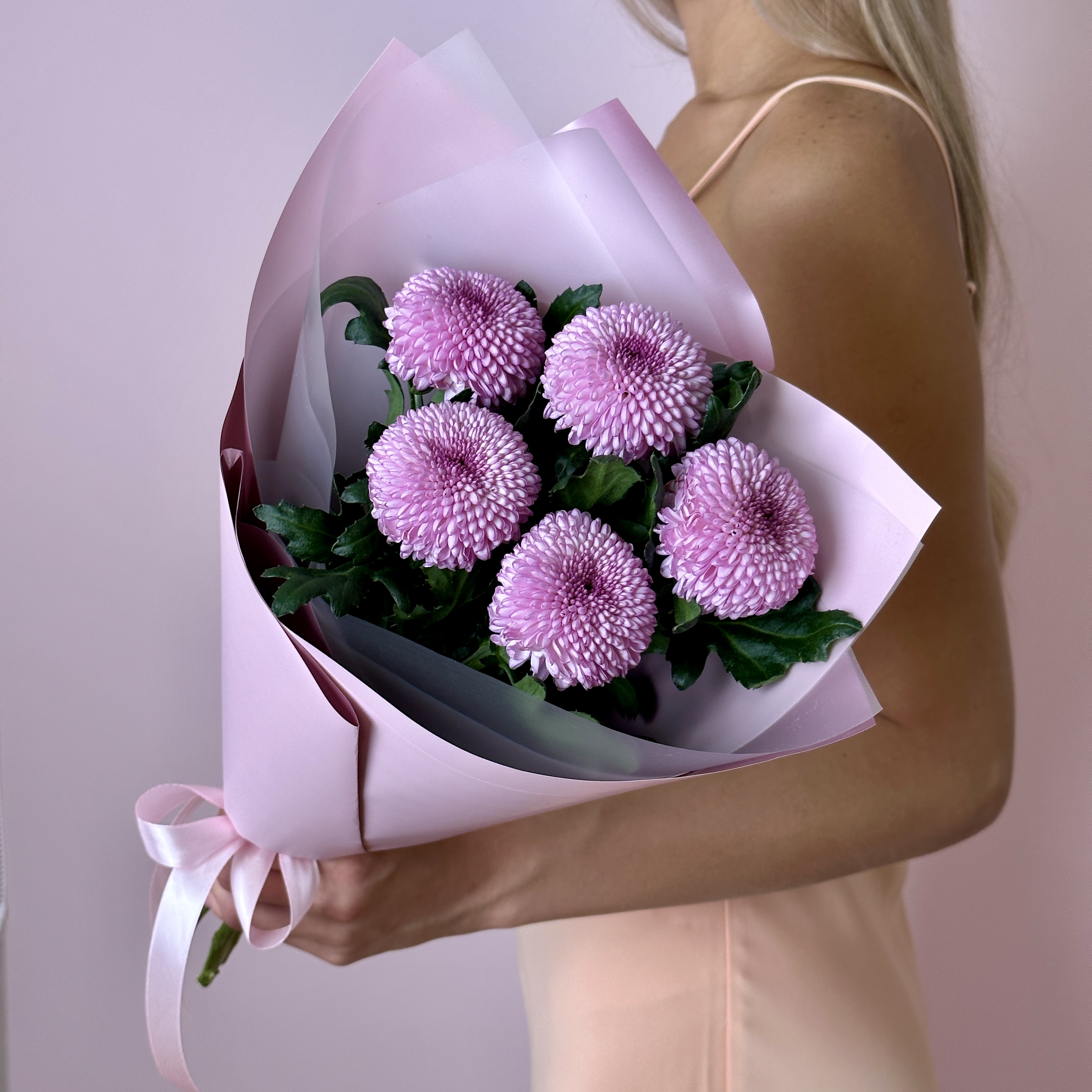 Хризантемы Букет из 5 хризантем Момоко