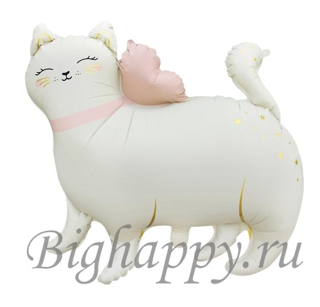Для crm Красивый шар из фольги "Белая кошечка с розовым бантом"