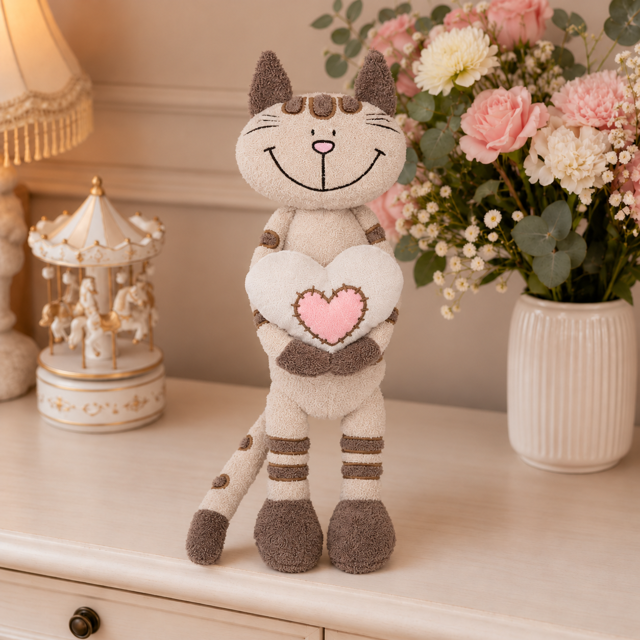 Мягкие игрушки Кот Полосатик с сердцем, 33 см