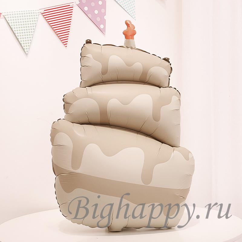 Для crm Фольгированный шар "Бежевый торт с глазурью из молочного шоколада и свечой"