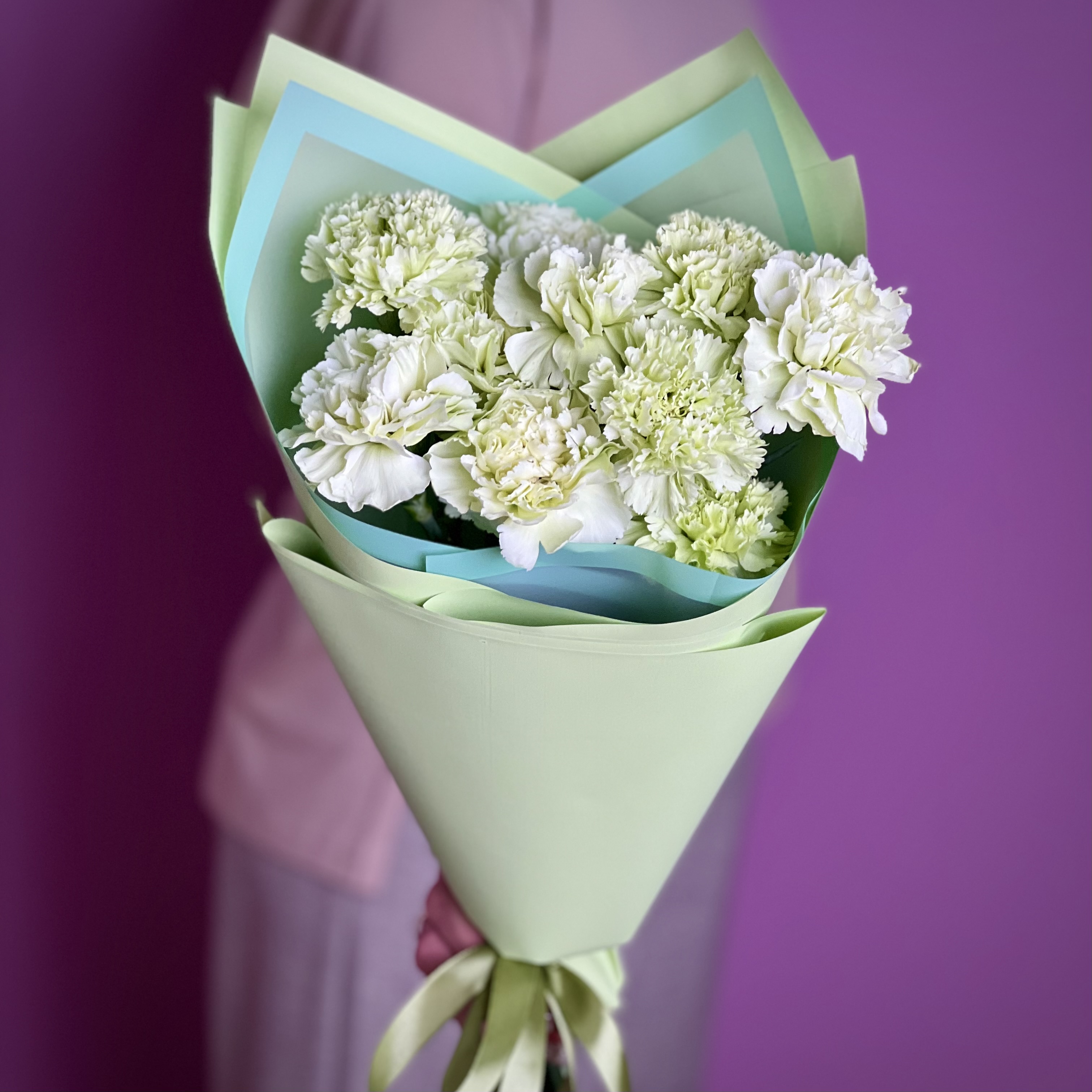 Гвоздики Букет из 11 фисташковых гвоздик