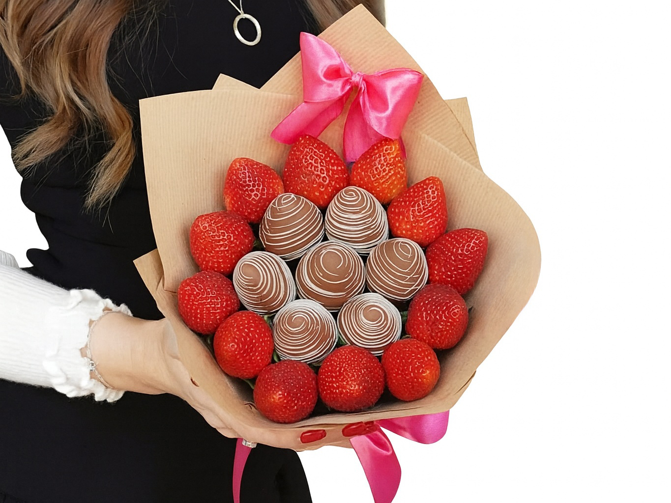 Для crm Букет из клубники с ягодами Молочная классика L