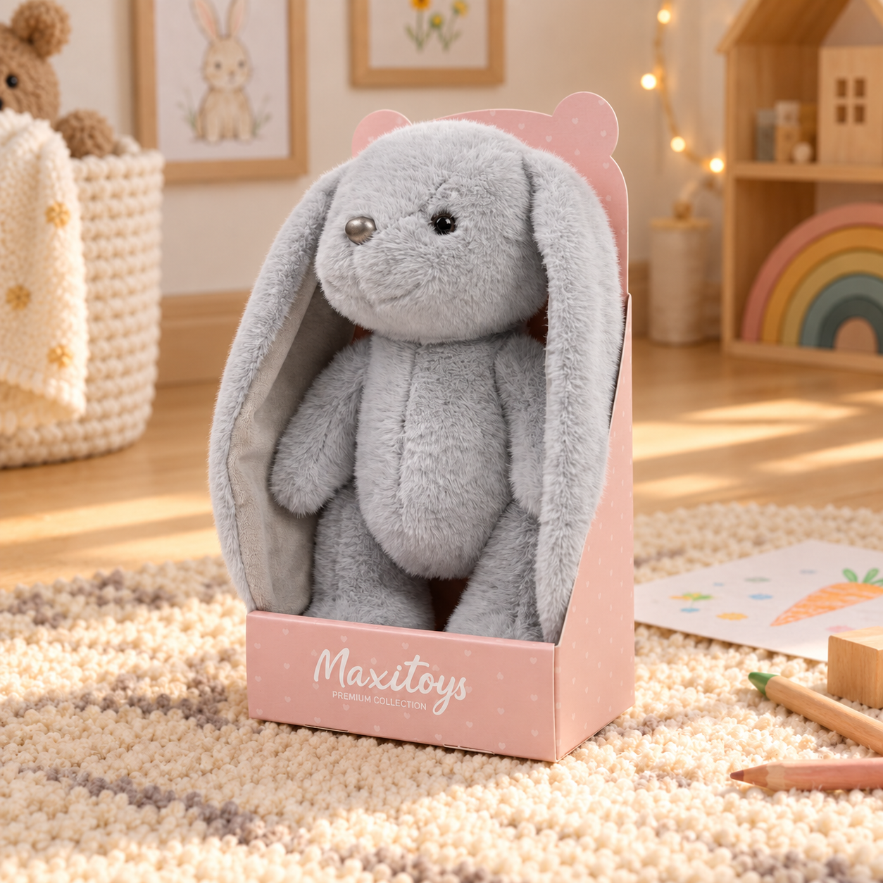 Мягкие игрушки Зайка в коробке Серый, 20 см