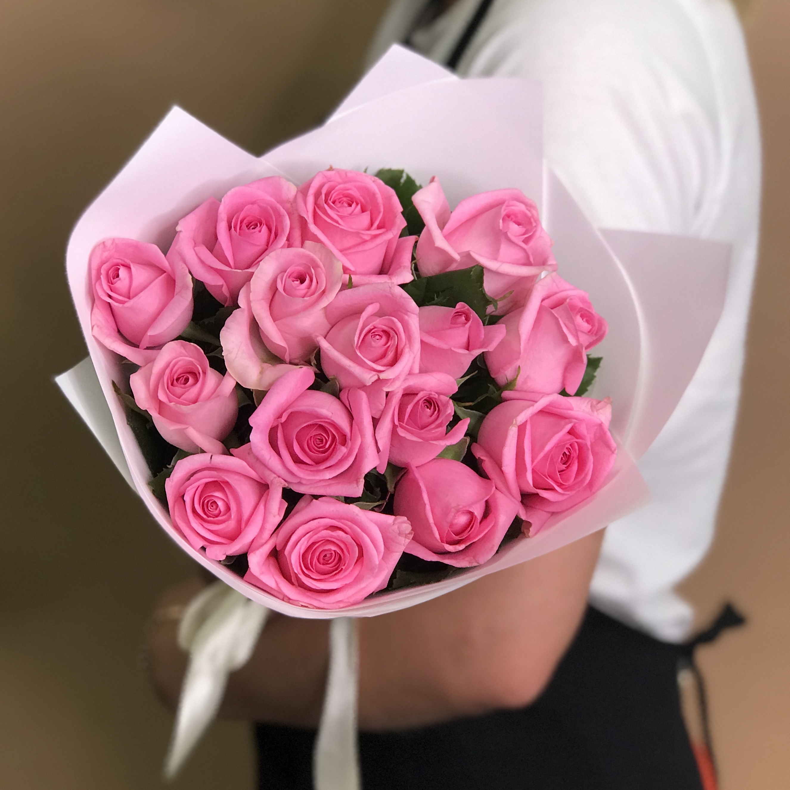 Розы Букет из 15 розовых роз (60 см)